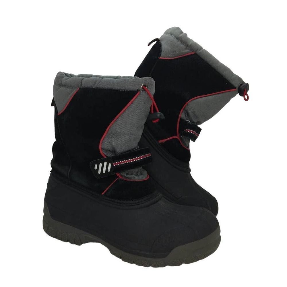 totes Black and Gray Winter Snow Boots with Red Trim